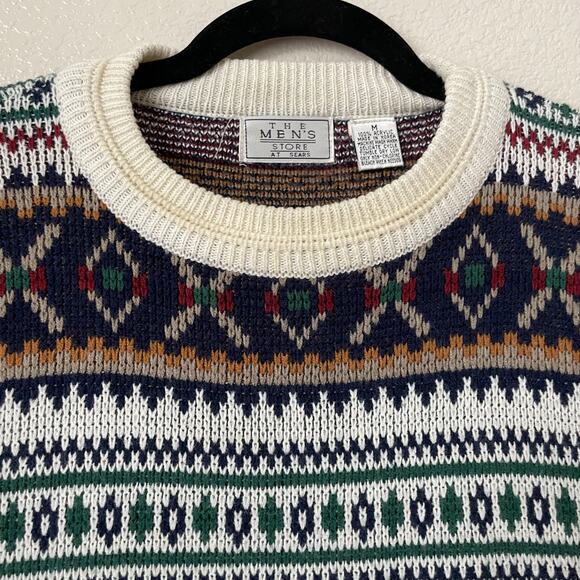 Vintage Sears Sweater Mens Medium Fair Isle Nordic Fisherman 90s Christmas Xmas - Picture 4 of 11